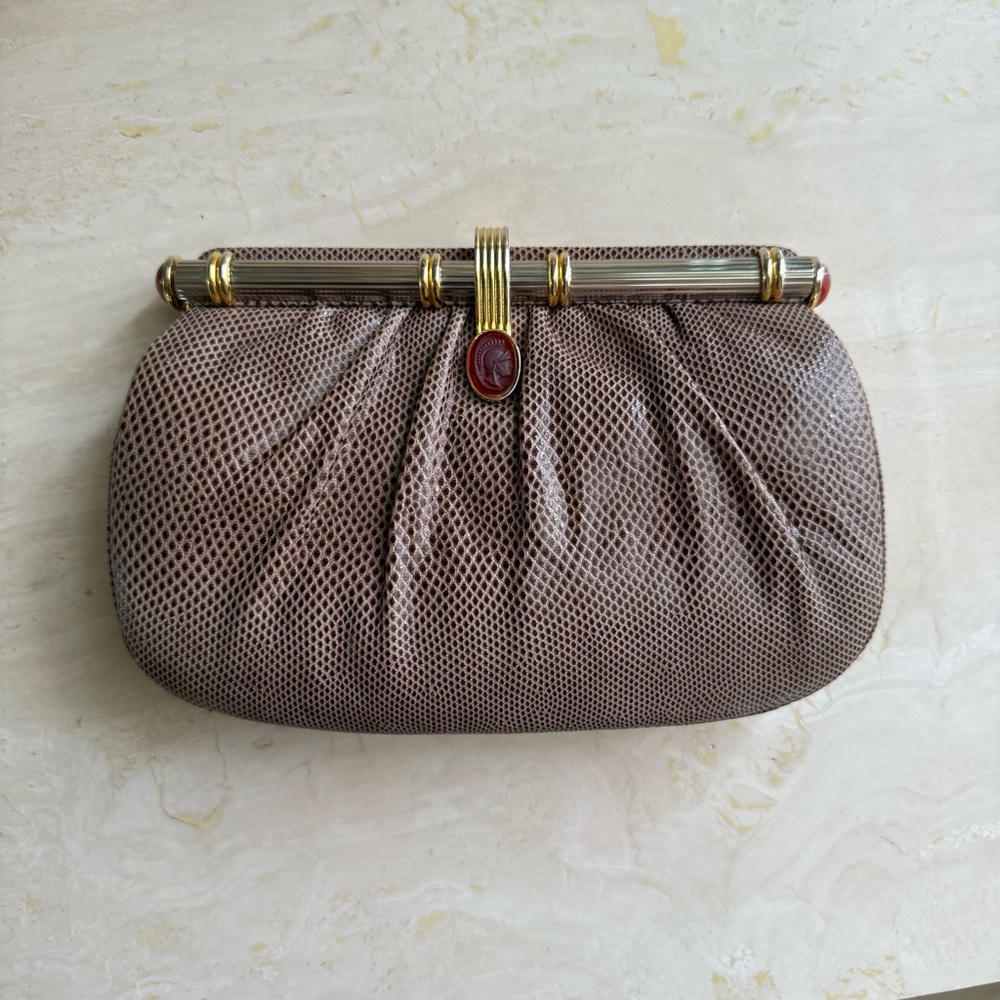 Judith Leiber Brown Leather Clutch Bag